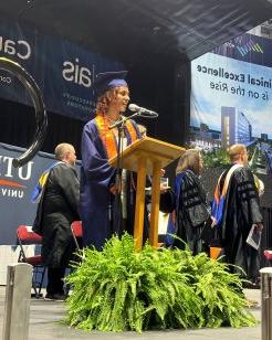 Rijah Judah ‘24 sings the National Anthem to open the 2024 Undergraduate Commencement Ceremony.